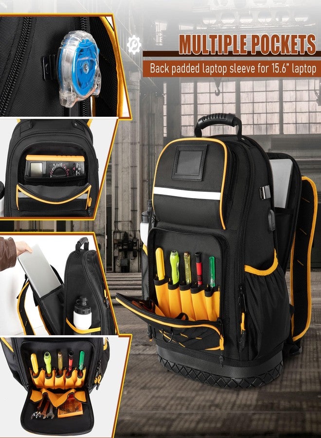Marscamd Tool Backpack with Hard Bottom and a Tool Pouch, Heavy Duty Tool Bag with Multiple Pockets and Laptop Sleeve, Black, Black, Backpack - Image 4