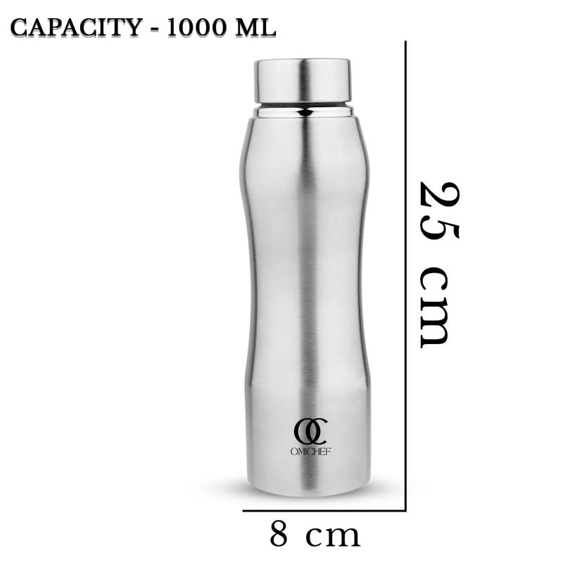 Omichef Curvy Stainless Steel Single Wal 1000ML Fridge Water Bottle Best For HomeOfficeSchoolGym BPA Free Leak Proof Capacity 1000 ML Pack Of 6 - Image 2
