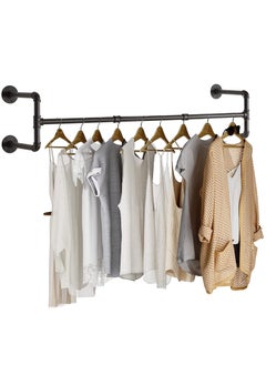 INFOSUN Clothes Rack Wall Mounted, Industrial Pipe Garment Rack Detachable Adjustable 130 CM Long, Heavy Duty Iron Garment Bar with 3 S-Shaped Hooks  - Image 1