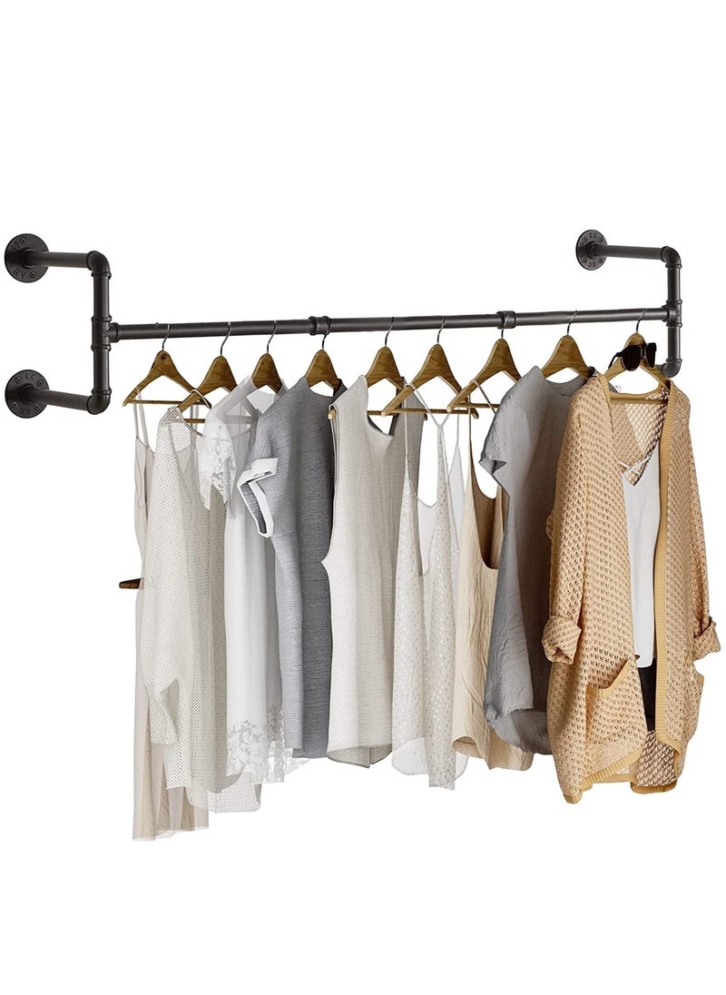 INFOSUN Clothes Rack Wall Mounted, Industrial Pipe Garment Rack Detachable Adjustable 130 CM Long, Heavy Duty Iron Garment Bar with 3 S-Shaped Hooks  - Image 1