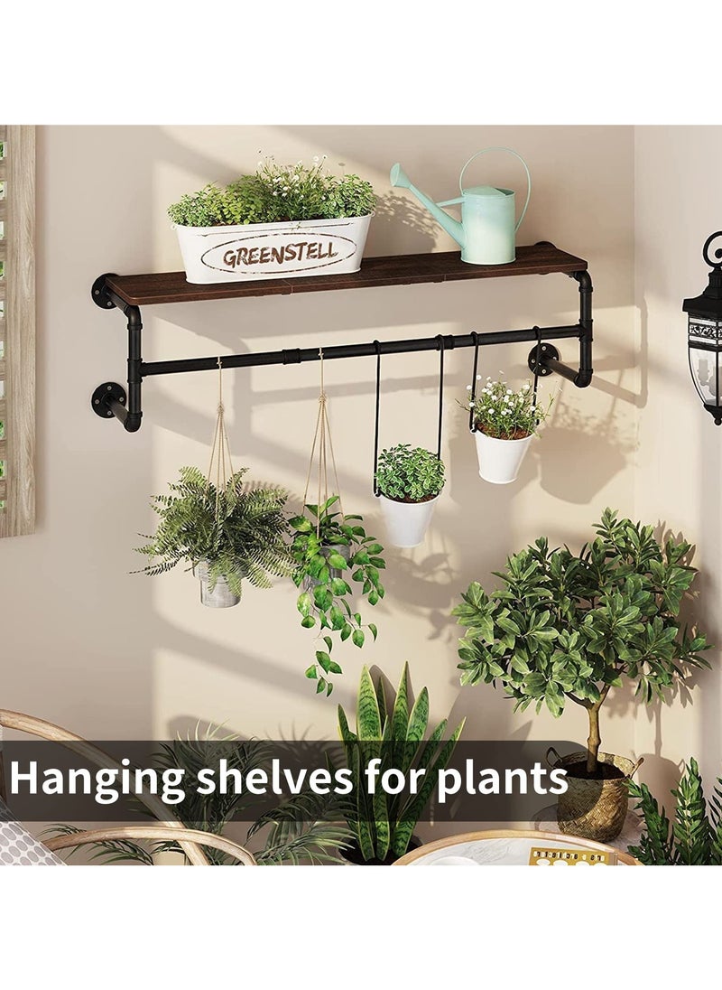 INFOSUN Clothes Rack Wall Mounted, Industrial Pipe Garment Rack Detachable Adjustable 130 CM Long, Heavy Duty Iron Garment Bar with 3 S-Shaped Hooks  - Image 4
