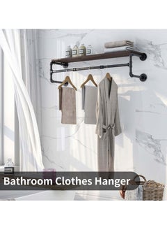 INFOSUN Clothes Rack Wall Mounted, Industrial Pipe Garment Rack Detachable Adjustable 130 CM Long, Heavy Duty Iron Garment Bar with 3 S-Shaped Hooks  - Image 5