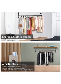 INFOSUN Clothes Rack Wall Mounted, Industrial Pipe Garment Rack Detachable Adjustable 130 CM Long, Heavy Duty Iron Garment Bar with 3 S-Shaped Hooks  - Image 2