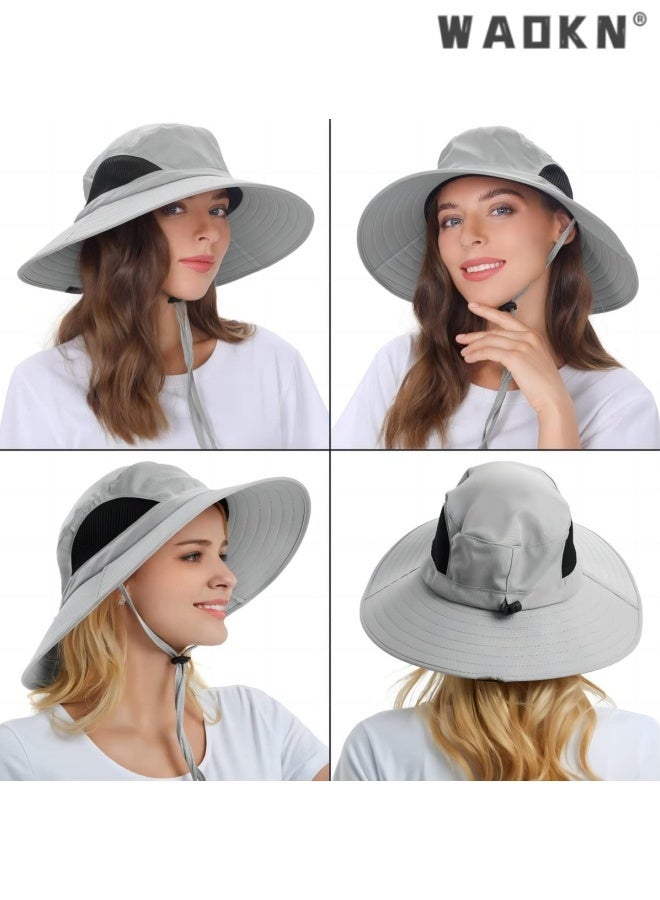 WAOKN Wide Brim Sun Bucket Hat, Waterproof Boonie Hat for Men & Women ,ufp 50+ uv Protection, Adjustable & Breathable, Foldable & Durable for Fishing Hiking Garden Beach,Foldable outdoor quick drying sun protection hat,grey. - Image 2