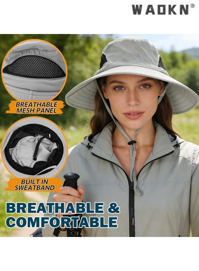 WAOKN Wide Brim Sun Bucket Hat, Waterproof Boonie Hat for Men & Women ,ufp 50+ uv Protection, Adjustable & Breathable, Foldable & Durable for Fishing Hiking Garden Beach,Foldable outdoor quick drying sun protection hat,grey. - Image 3