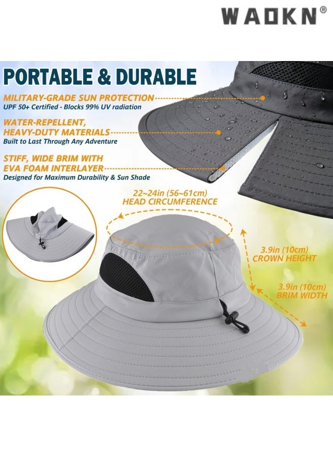 WAOKN Wide Brim Sun Bucket Hat, Waterproof Boonie Hat for Men & Women ,ufp 50+ uv Protection, Adjustable & Breathable, Foldable & Durable for Fishing Hiking Garden Beach,Foldable outdoor quick drying sun protection hat,grey. - Image 4