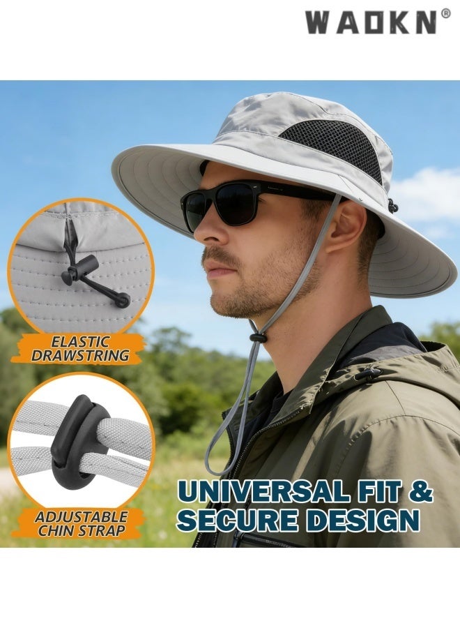 WAOKN Wide Brim Sun Bucket Hat, Waterproof Boonie Hat for Men & Women ,ufp 50+ uv Protection, Adjustable & Breathable, Foldable & Durable for Fishing Hiking Garden Beach,Foldable outdoor quick drying sun protection hat,grey. - Image 5