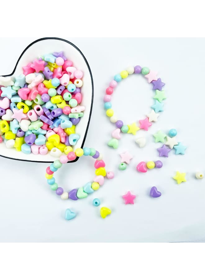 500 Pastel Acrylic Heart Beads Star Beads Round Beads Colorful Assorted Mixed Shape Pony Beads DIY Jewelry Craft Making Necklace Rainbow Bracelet Large Hole Beads - Image 5