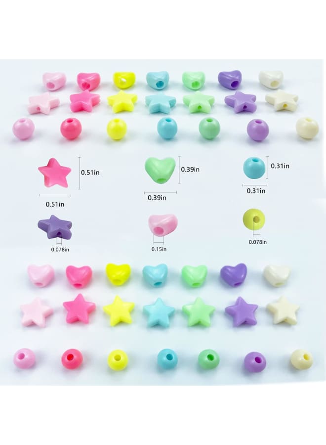 500 Pastel Acrylic Heart Beads Star Beads Round Beads Colorful Assorted Mixed Shape Pony Beads DIY Jewelry Craft Making Necklace Rainbow Bracelet Large Hole Beads - Image 2