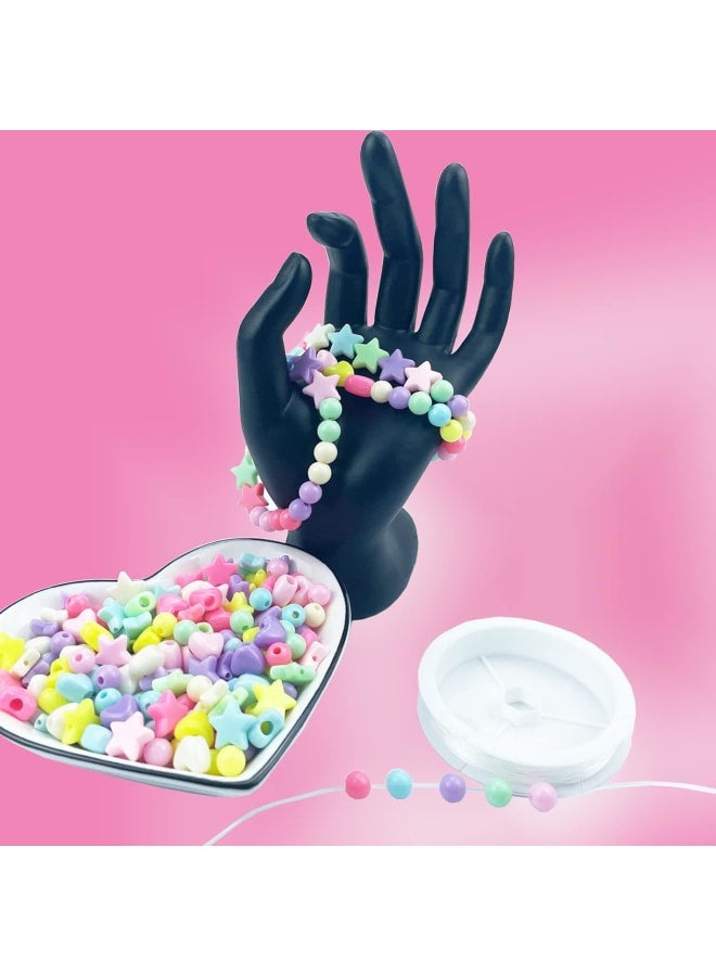 500 Pastel Acrylic Heart Beads Star Beads Round Beads Colorful Assorted Mixed Shape Pony Beads DIY Jewelry Craft Making Necklace Rainbow Bracelet Large Hole Beads - Image 4