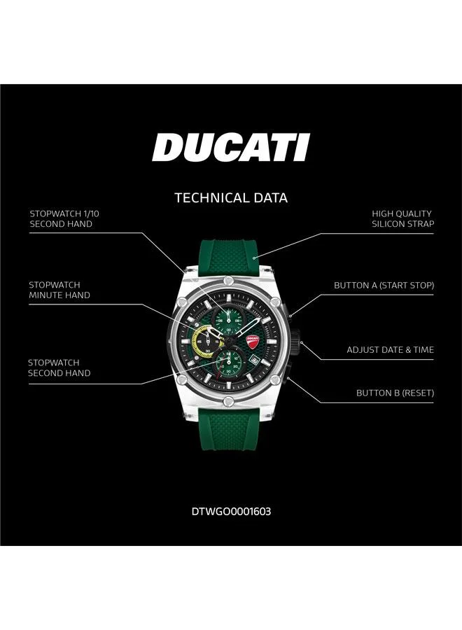 Ducati Green DT010 Green Dial Green Silicone Strap Chronograph Watch for Men - 56mm for Men | Best Price UAE