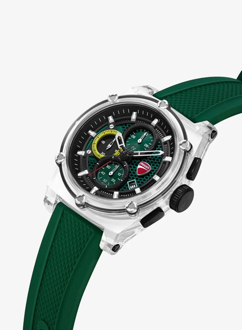 Ducati DT010 Green Dial Green Silicone Strap Chronograph Watch for Men - 56mm