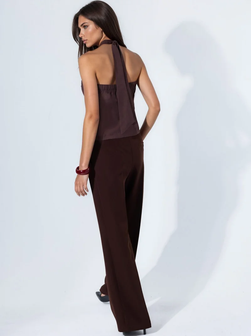Hiccup Beaver Brown Modal Blend Halter Tie Fitted Vest for Women | Best Price UAE