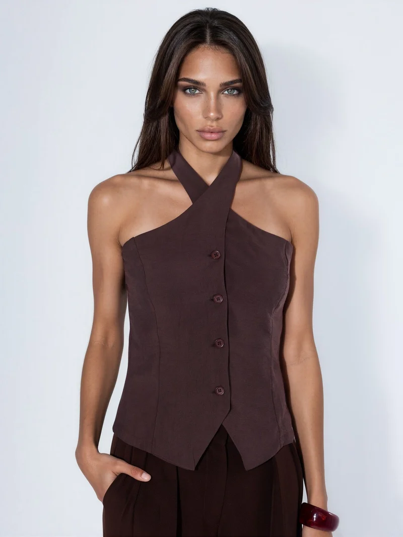 هيكاب Modal Blend Halter Tie Fitted Vest