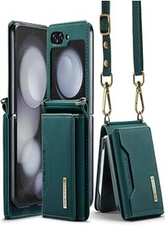 Generic fashion mania Cards Solt Wallet Crossbody Lanyard Leather Cover For Samsung Galaxy Z Flip 5 2023 5G Purse Pocket Shoulder Strap Phone Case (Green) 