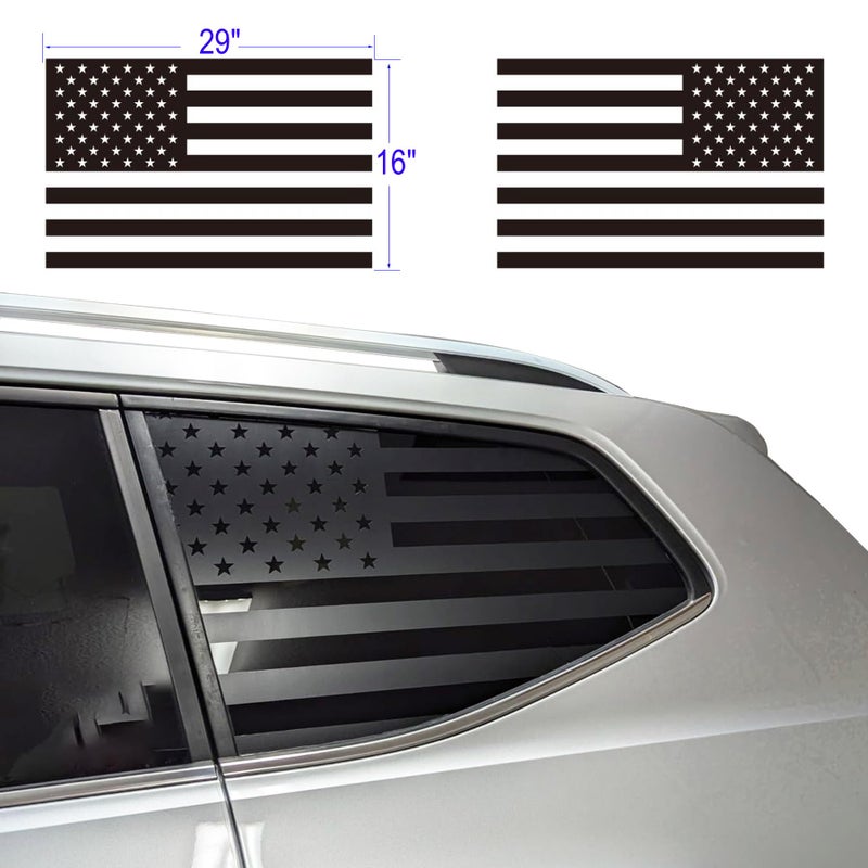 Zxiaochun 2PCS Rear Window American Flag Decals for Car SUV Trucks, Universal Back Side Window USA Flag Vinyl Sticker, Comes with Installation Tools, Matte Black (29" x 16") - Image 2