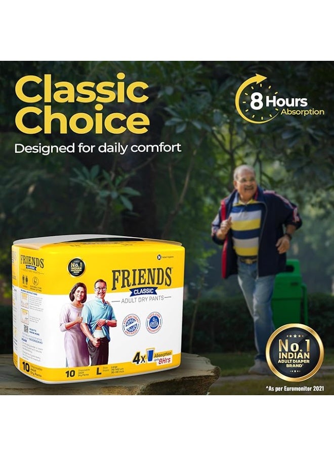 Friends Classic Adult Diapers Pants Style - 10 Count (Large) with odour lock, Unisex, Leakproof, Elastic Waist and Anti-Bacterial Absorbent Core - Waist Size 30-56 inch; 76-142 cm - Image 3