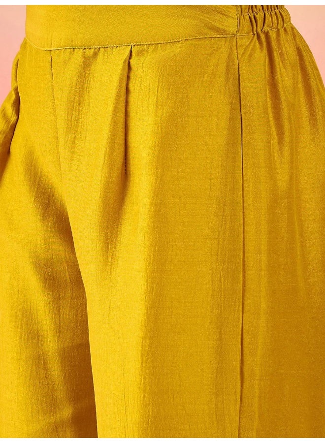 AKS Mustard Muslin Floral Print Kurta Set With Dupatta  - Image 3