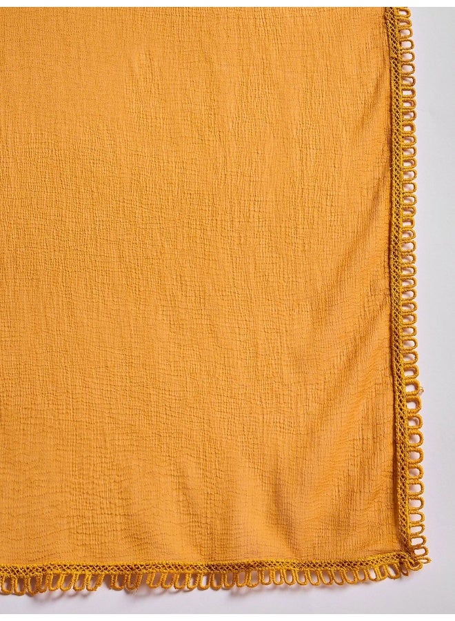 AKS Mustard Muslin Floral Print Kurta Set With Dupatta  - Image 5