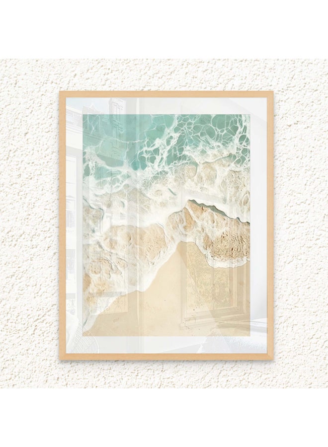 Art Decor Framed Fine Art of Ocean Beach Waves Portrait Pastel Aesthetic Coastal Print with Matt Board Wall Décor for Living Room Bedroom Home Office Hotel Gifting - Image 1