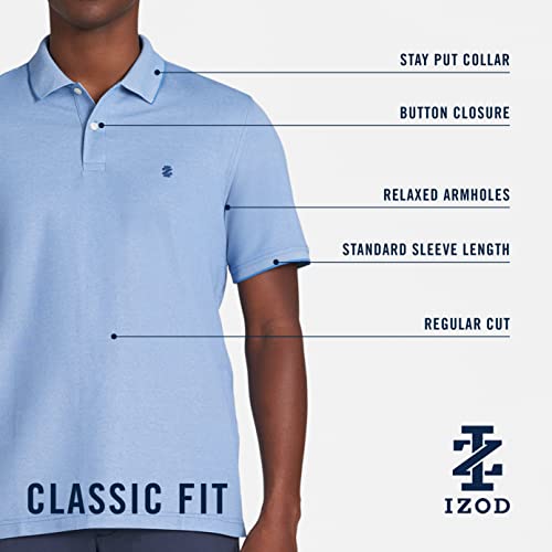 IZOD Men's Regular Fit Advantage Performance Short Sleeve Solid Polo, Peacoat, Small - Image 3