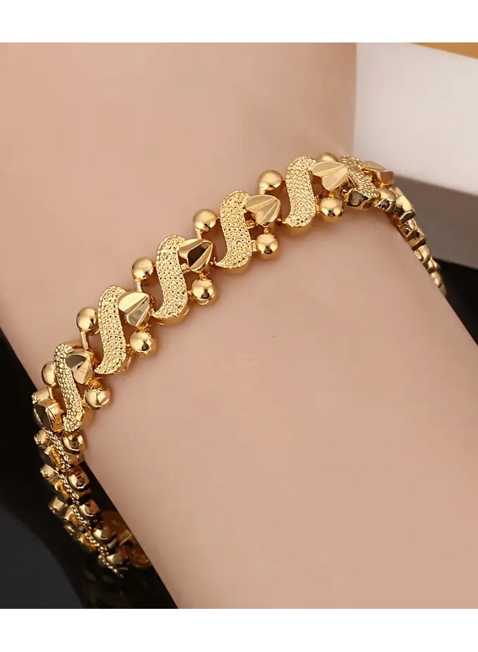 Goolsky Elegant 24K Golden Plated Heart Charm Bracelet – Boho Style Alloy Jewelry for Women, Daily Wear, African Dubai Inspired Gift, All Season Accessory - Image 1