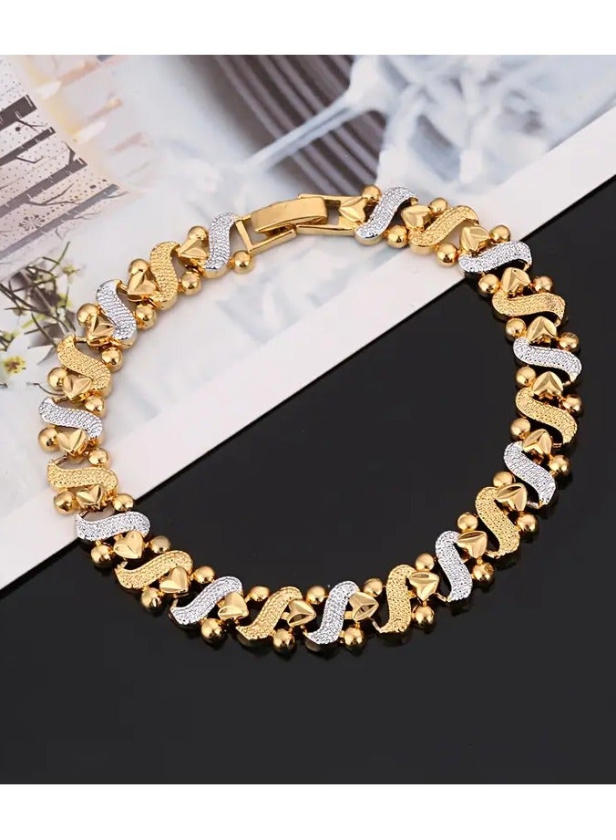 Goolsky Elegant 24K Golden Plated Heart Charm Bracelet – Boho Style Alloy Jewelry for Women, Daily Wear, African Dubai Inspired Gift, All Season Accessory - Image 3