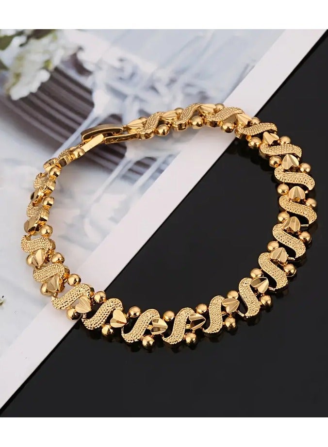 Goolsky Elegant 24K Golden Plated Heart Charm Bracelet – Boho Style Alloy Jewelry for Women, Daily Wear, African Dubai Inspired Gift, All Season Accessory - Image 5