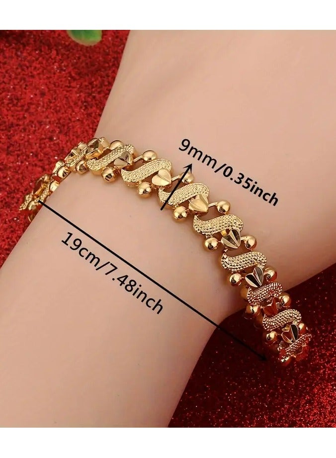 Goolsky Elegant 24K Golden Plated Heart Charm Bracelet – Boho Style Alloy Jewelry for Women, Daily Wear, African Dubai Inspired Gift, All Season Accessory - Image 4