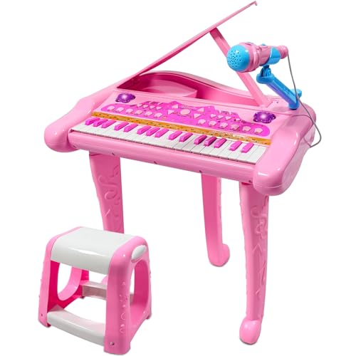 Dollox Keyboard Piano for Kids 37Key Toddler Piano Musical Instrument Toy Electric Keyboard for Girls 3 4 5 6 7 Years Old Birthday Gift Mini Music Toy with Stool Pink - Image 1
