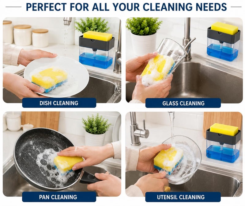 VYOOx 2 in 1 Soap Dispenser with Sponge Holder for Kitchen Sink | Liquid Soap Pump Dispenser with Sponge Caddy | Dish Wash Soap Container for Home Kitchen Bathroom - Image 4