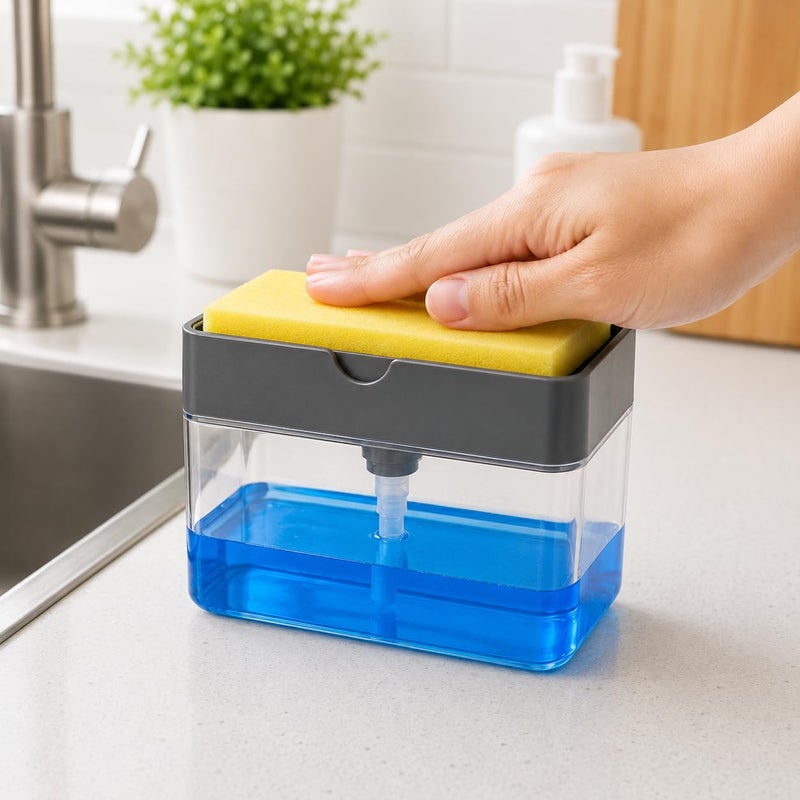 VYOOx 2 in 1 Soap Dispenser with Sponge Holder for Kitchen Sink | Liquid Soap Pump Dispenser with Sponge Caddy | Dish Wash Soap Container for Home Kitchen Bathroom - Image 5
