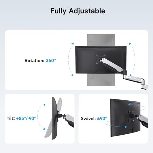 HUANUO Gaming Triple Monitor Stand, Full Motion Articulating Triple Monitor Mount Fit 17 to 32 inch Flat/Curved LCD Computer Screens with Clamp, Grommet Kit, Silver - Image 4