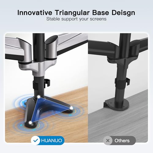 HUANUO Gaming Triple Monitor Stand, Full Motion Articulating Triple Monitor Mount Fit 17 to 32 inch Flat/Curved LCD Computer Screens with Clamp, Grommet Kit, Silver - Image 5