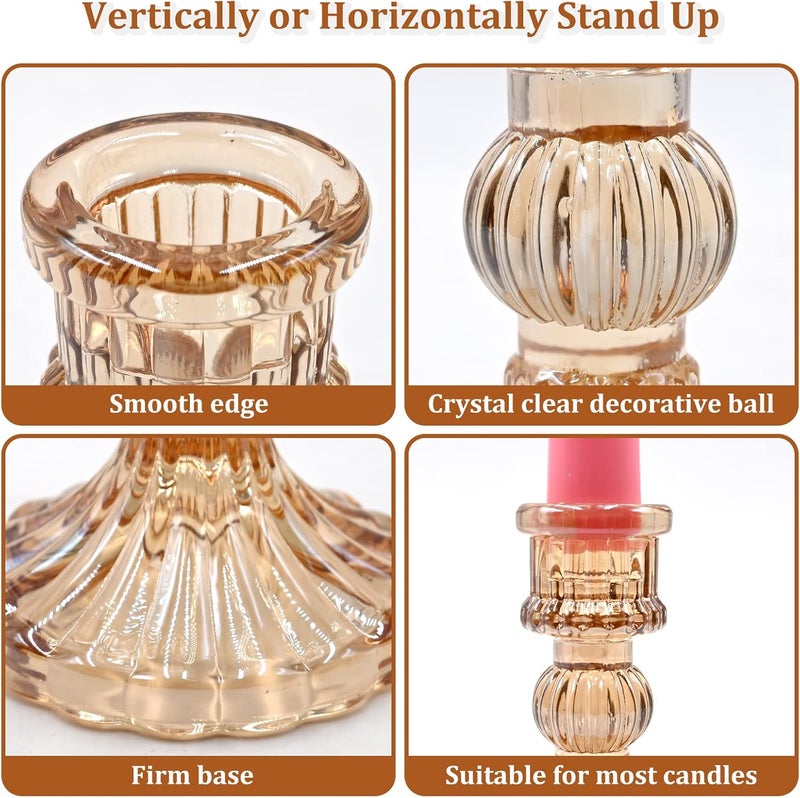 SHOWIN Light & sturdy Glass Candlestick Holders Set of 6, Champagne Stripe Taper Candle Holders for Table Centerpiece, Home Decorations, Valentine Day, Wedding and Party Multi usage - Image 3