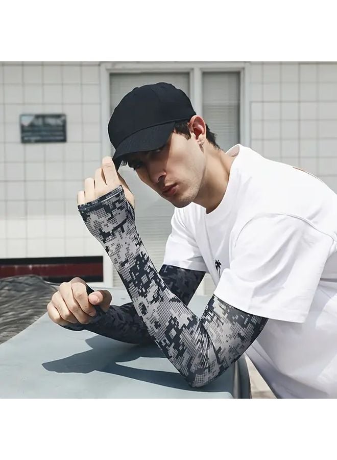 2pcs Blue Camouflage Sports Arm Sleeves Moisture Wicking Sun Protection - Image 3