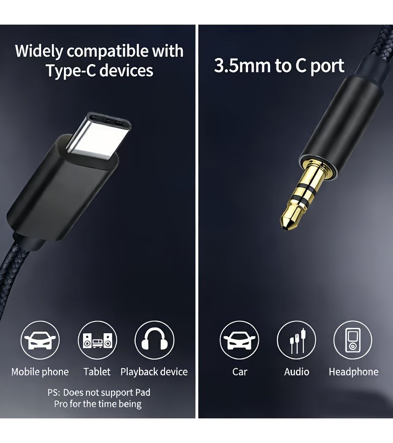 كابل USB-C إلى 3.5 ملم للصوت بطول 39.37 بوصة، لسماعات السيارة وبطاقة الصوت والبث المباشر - Image 4