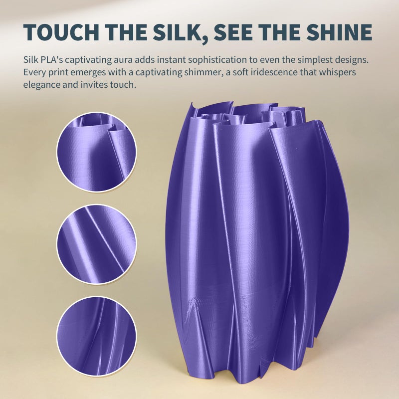 OVERTURE Silk PLA Filament 1.75mm, Clog-Free Shiny, Metallic Shine 3D Printer Filament, 1kg Spool (2.2lbs), Ideal for Cosplay Jewelry & Home Decor (Silk Purple) - Image 3