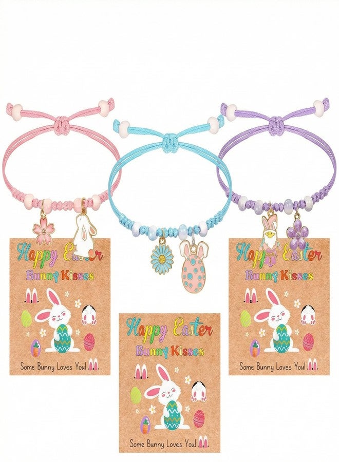 Krfapt Easter Basket Stuffers, 3 Pcs Adjustable Bunny Charm Bracelets with Card, Holiday Gifts for Girls Women Teens, Cute Bunny Jewelry & Basket Fillers - Image 1