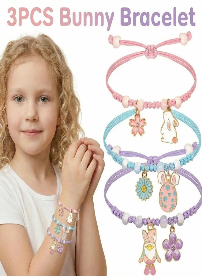 Krfapt Easter Basket Stuffers, 3 Pcs Adjustable Bunny Charm Bracelets with Card, Holiday Gifts for Girls Women Teens, Cute Bunny Jewelry & Basket Fillers - Image 2