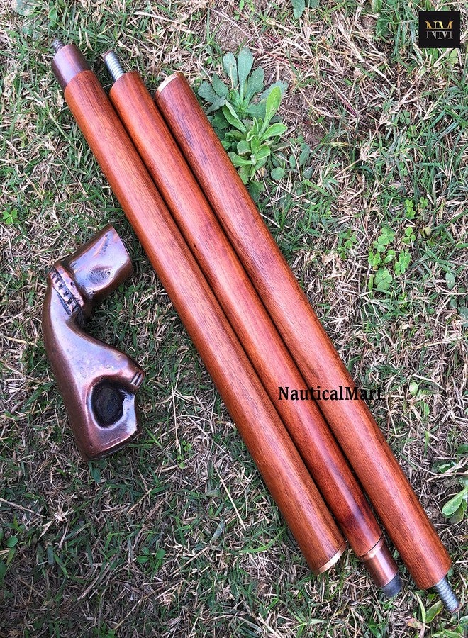 NauticalMart Brass Walking Cane - Handmade Fisted Handle Foldable Steampunk Walking Stick, Copper Antique Finish - Image 3