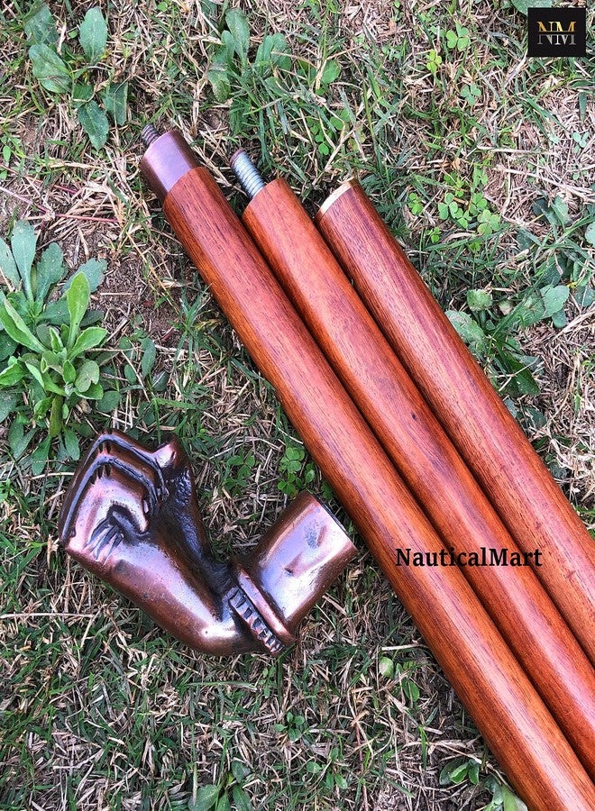 NauticalMart Brass Walking Cane - Handmade Fisted Handle Foldable Steampunk Walking Stick, Copper Antique Finish - Image 5