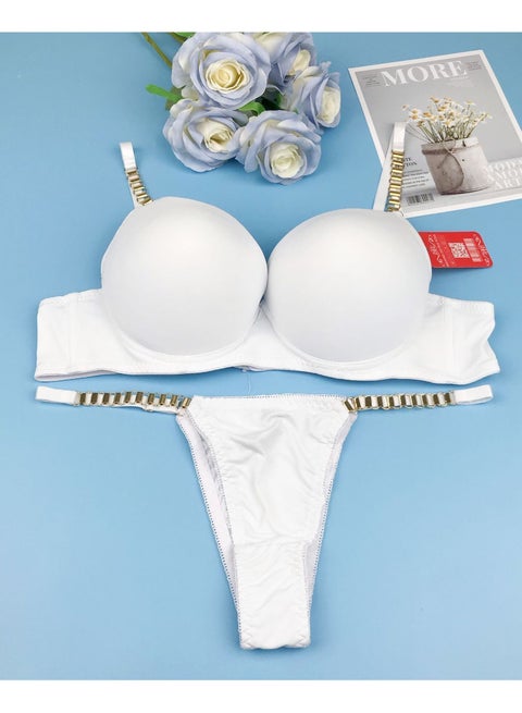 Elegant Two-Piece Lingerie Set - C-Cup Padded Bra with Chain Straps, Six Colors, Four Sizes