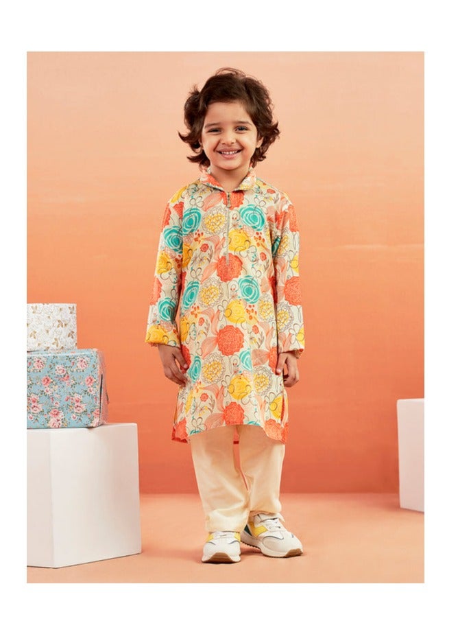 PRASHA Boys' Multicolour Kurta And Pyjama Set