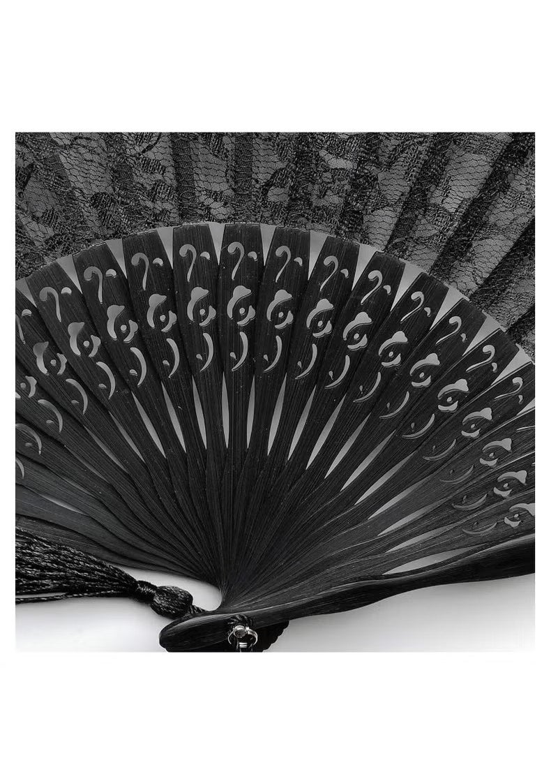 Unewshi Hand Fan with Frame Silk Fabric Bamboo Ribs Handheld Folding Wall Decoration Wedding Party Lace for Women Girls Gifts  - Image 5