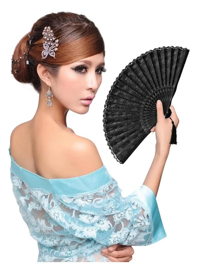 Unewshi Hand Fan with Frame Silk Fabric Bamboo Ribs Handheld Folding Wall Decoration Wedding Party Lace for Women Girls Gifts  - Image 4