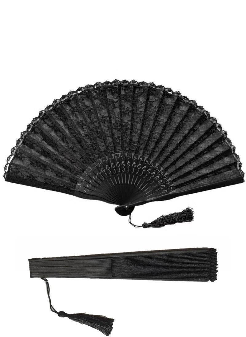 Unewshi Hand Fan with Frame Silk Fabric Bamboo Ribs Handheld Folding Wall Decoration Wedding Party Lace for Women Girls Gifts  - Image 1