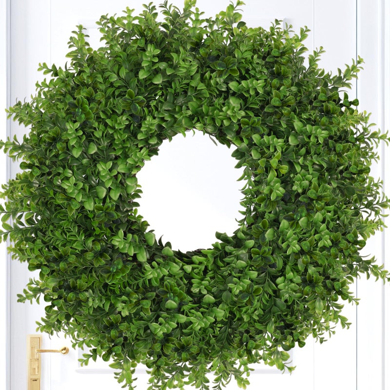 JDKPK Boxwoods Wreaths for Front Door 26 Inch Large Artificial Green Leaves Greenery Indoor Outdoor Wreath Home Decor Porch Window Wall Farmhouse Door Decorations Spring Summer Fall All Seasons - Image 1