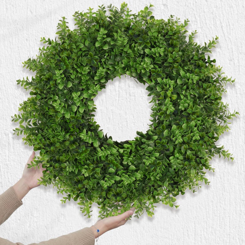 JDKPK Boxwoods Wreaths for Front Door 26 Inch Large Artificial Green Leaves Greenery Indoor Outdoor Wreath Home Decor Porch Window Wall Farmhouse Door Decorations Spring Summer Fall All Seasons - Image 5