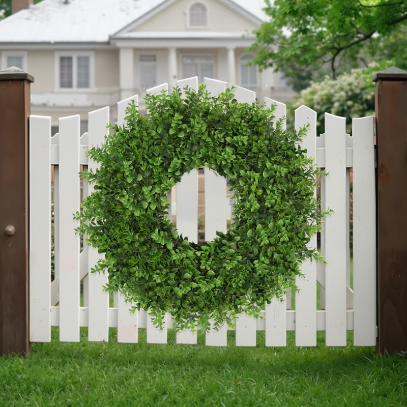 JDKPK Boxwoods Wreaths for Front Door 26 Inch Large Artificial Green Leaves Greenery Indoor Outdoor Wreath Home Decor Porch Window Wall Farmhouse Door Decorations Spring Summer Fall All Seasons - Image 4